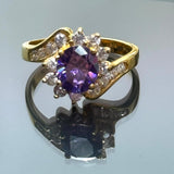 14K Yellow Gold with Amethyst and White Stone Ring 2.4gm