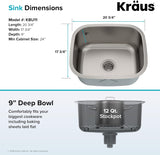 Kraus KBU11 20 inch Undermount Single Bowl 16 gauge Stainless Steel Kitchen Sink JE