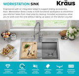 KRAUS KWT310-30 Kore Workstation 30-inch Drop-In 16 Gauge Single Bowl Stainless Steel Kitchen Sink with Integrated Ledge and Accessories (Pack of 5)