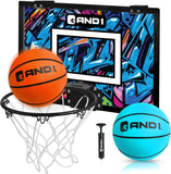 AND1 Mini Basketball Hoop: Pre-Assembled Indoor Basketball Hoop with Flex Rim, 18 inches x 12 inches, Includes Two Deflated 5 Inch Basketballs & Inflation Pump, Basketball Hoop for Kids