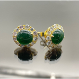 Natural Jadeite (Type-A) & Diamond Earring set in 750 Yellow Gold with Cert