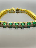 18K Yellow Gold Emerald & Diamond Bracelet with Cert