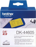 Brother DK44605 Continuous Length Removable Paper Tape 62mm X 30.48m Black On Yellow