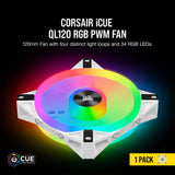 Corsair CS-CO-9050103-WW iCUE QL120 RGB PWM Fan Single Pack 120mm White