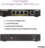 NETGEAR GS305P 5Port Gigabit Ethernet Unmanaged PoE Switch With 4 x PoE 55W Desktop Sturdy Metal Fanless Housing