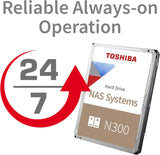 TOSHIBA N300 8TB internal 3.5inch SATA3 HDD 7200rpm 256MB Cache HDWG480AZSTA
