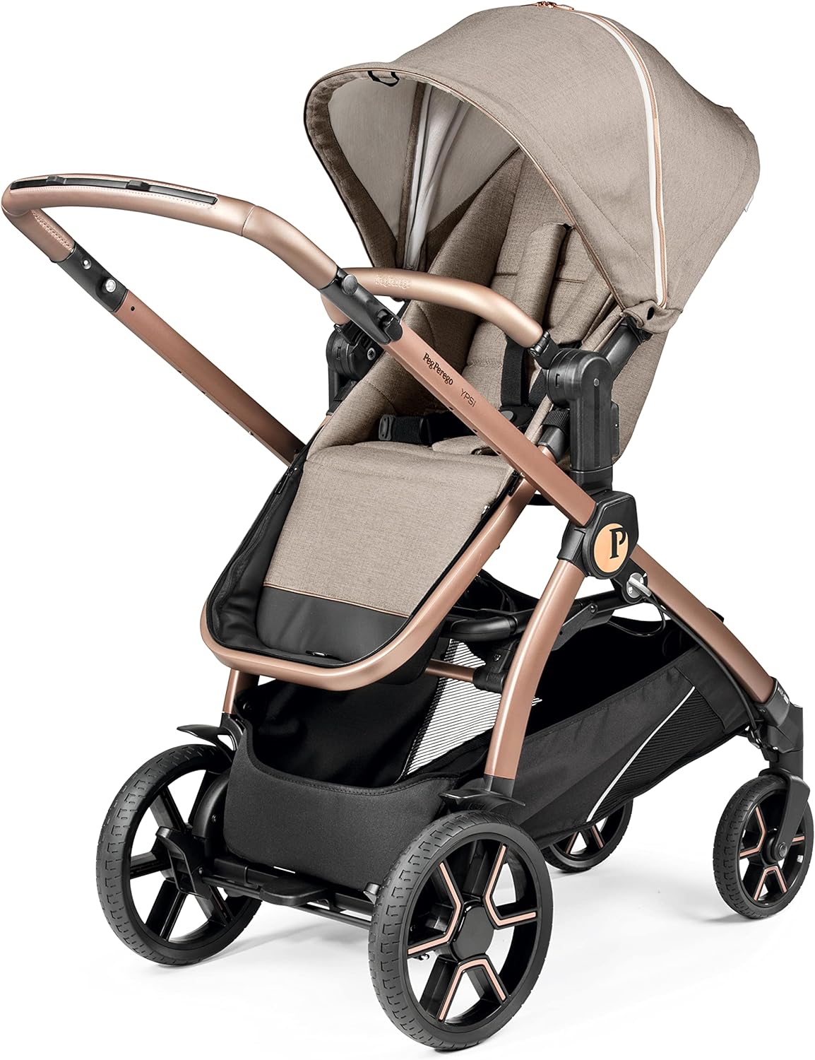 Ypsi Compact Single to Double Stroller Beige Pink And Rose Gold