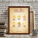 Poster Hub Pizza Menu Brown Kitchen Art Decor