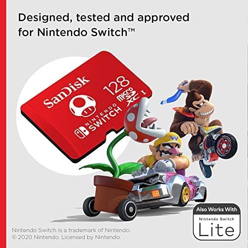 SanDisk SDSQXAO128GGNCZN Nintendo Official Licensed 128GB Micro SDXC UHSI U3 Memory Card For Nintendo Switch Red