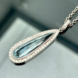 18K White Gold Auqamarine Diamond Necklace