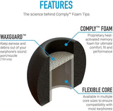 Comply 29-40121-11 Comfort Plus Premium Memory Foam Earphone Tips Black Large 3 Pairs