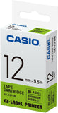 CASIO EZ Label Printer XR12FGN Fluorescent Label Tape Self Adhesive 12mm x 5.5m Black on Green