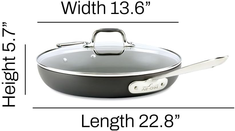 All-Clad E7859664 HA1 Hard Anodized Nonstick Dishwasher Safe PFOA Free Fry Pan with lid Cookware, 12-Inch, Medium Grey
