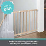 Toddleroo by North States 42" Wide Stairway Swing Baby Gate Made in USA: for stairways. Swing Control Hinge & one Hand Operation. Hardware Mount. Fits 28"- 42" Wide (30" Tall, Sustainable Hardwood)