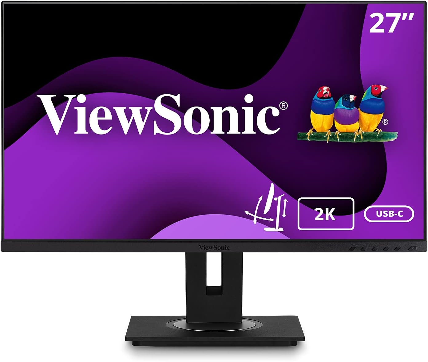 ViewSonic VG2755-2K 27" IPS WQHD Ergonomic Monitor with USB Type-C | 4x USB | HDMI | DisplayPort | Eye Care for Work and Study at Home, Black