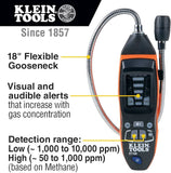 Klein Tools ET120 Gas Leak Detector, Combustible Gas Leak Tester with 18-Inch Gooseneck Has Range 50 - 10,000 ppm, Includes Pouch, Batteries