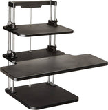 Pyle Sit Stand Desk, Height Adjustable Stand Up Desk, Computer/Laptop Stand Up Computer Workstation W/2 Adjustable Shelf Trays, Free Standing Desk - Black Finish (PSTNDDSK36)