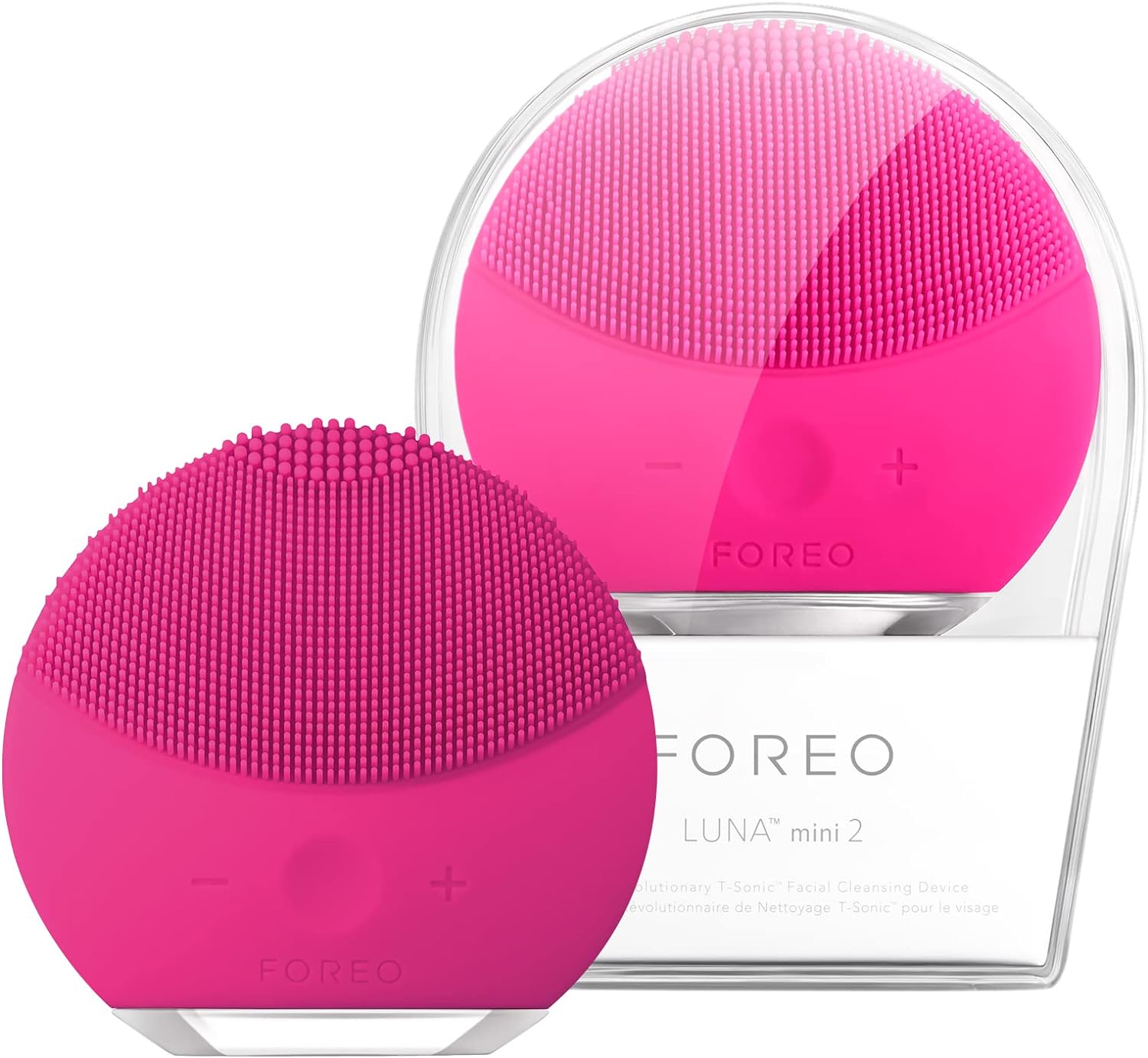 FOREO LUNA mini 2 Fuchsia Silicone Facial Cleansing Brush for All Skin Types, 3-zone Brush Head, Ultra-hygienic, T-Sonic Massage, 8 Intensities, 300 uses/Charge, Waterproof