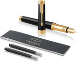 Parker 1931410 Premier Fountain Pen, Deep Black Lacquer with Gold Trim, Medium Nib with Black Ink Refil