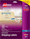 Avery 8665 Matte Frosted Clear Full Sheet Labels for Inkjet Printers, 8.5 x 11, 25