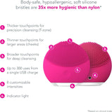 FOREO LUNA mini 2 Fuchsia Silicone Facial Cleansing Brush for All Skin Types, 3-zone Brush Head, Ultra-hygienic, T-Sonic Massage, 8 Intensities, 300 uses/Charge, Waterproof