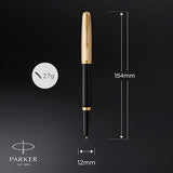 Parker 51 Fountain Pen | Deluxe Black Barrel with Gold Trim | Fine 18k Gold Nib with Black Ink Cartridge
