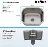 Kraus KBU11 20 inch Undermount Single Bowl 16 gauge Stainless Steel Kitchen Sink