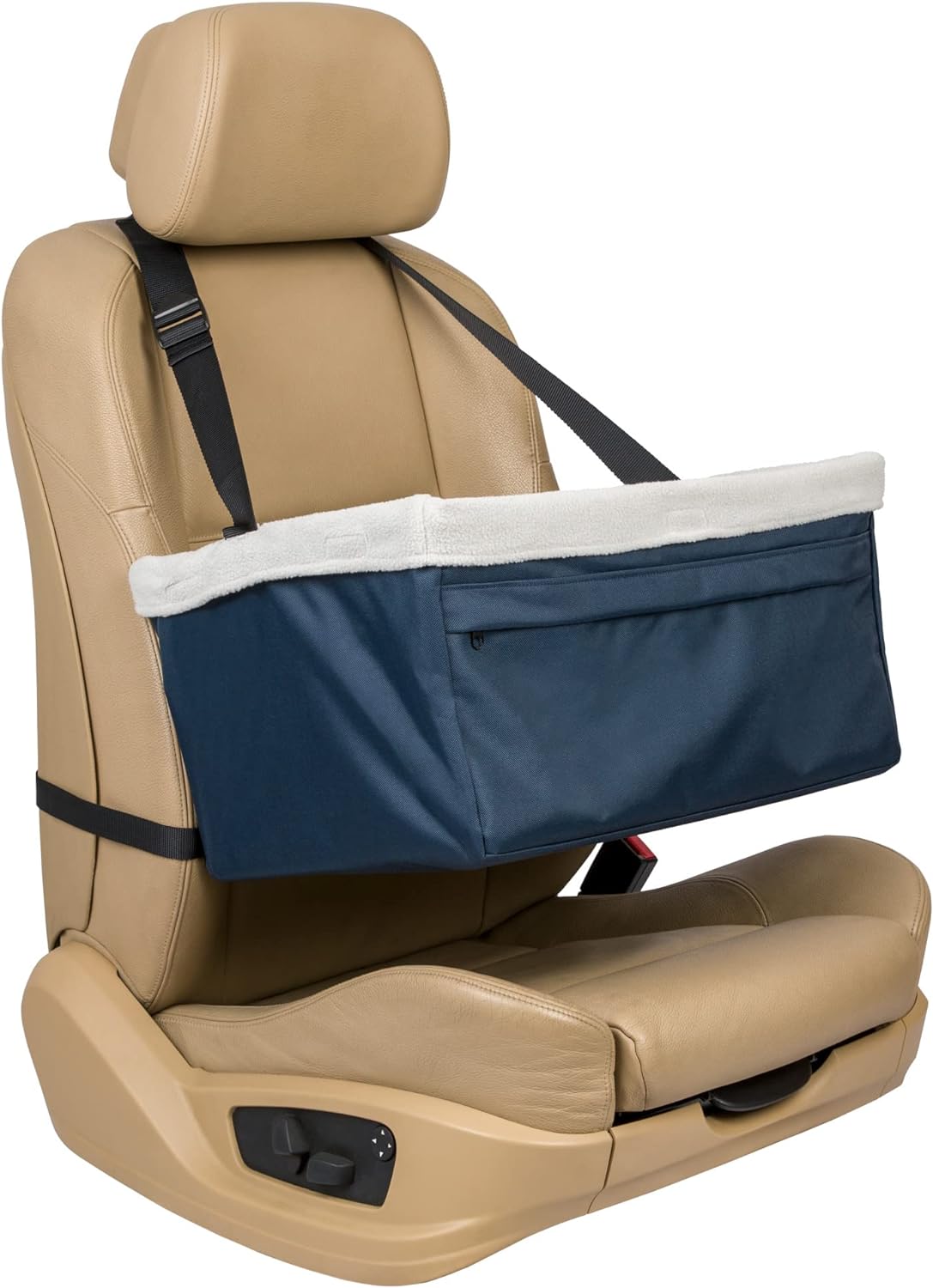 PetSafe Happy Ride Booster Seat - Dog Booster Seat for Cars, Trucks and SUVs - Easy to Adjust Strap - Durable Fleece Liner is Machine Washable and Easy to Clean - Extra Large, Navy
