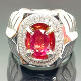 18k White Gold Diamond Ruby Ring with Cert