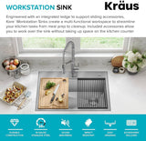 KRAUS KWT310-30 Kore Workstation 30-inch Drop-In 16 Gauge Single Bowl Stainless Steel Kitchen Sink with Integrated Ledge