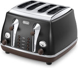De'Longhi Vintage Icona Storica 4 Slice Toaster CTOV4003.BK - Matt Black