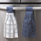 Ritz 100% Cotton Checked & Solid Hanging Tie Towels, Federal Blue, 2 Pieces, 96024