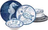 Certified International Oceanic 12 piece Melamine Dinnerware Set, Service for 4, Multi Colored