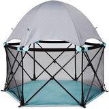 Summer Infant Pop 'N Play Deluxe Ultimate Playard, Tropical Turquoise with Full Canopy, Aqua Splash/Textured Gray