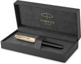 Parker 51 Fountain Pen | Deluxe Black Barrel with Gold Trim | Fine 18k Gold Nib with Black Ink Cartridge