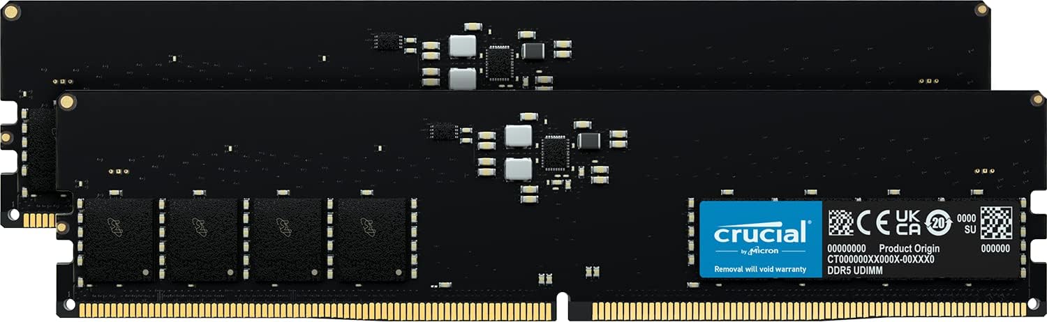 Crucial RAM 64GB Kit 2x32GB DDR5 4800MHz CL40 Desktop Memory CT2K32G48C40U5 Black