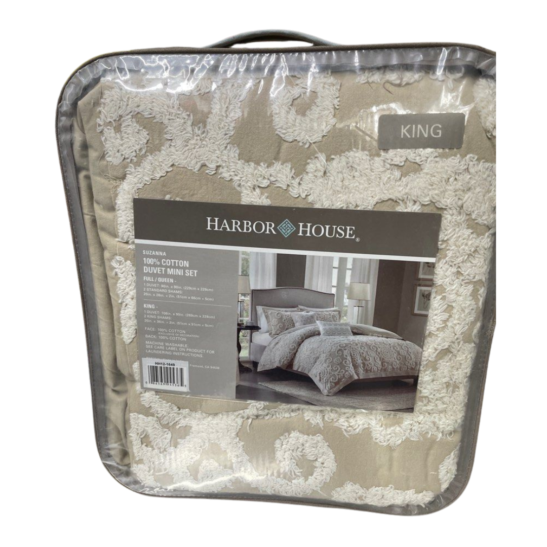 Harbor House 100% Cotton Duvet Set - Trendy Tufted Textured Design, All Season Cozy Bedding Modern Comforter Cover, Matching Shams, Suzanna Taupe King(106"x90") 3 Piece