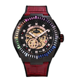 Tomaz Xavier XL TW033-D5 (Black) with Rainbow Swarovski (Red Bamboo Leather Strap) Watch