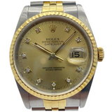 Rolex Datejust 16233 36mm Half Gold Diamond Automatic Watch