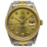 Rolex Datejust 16233 36mm Automatic Half Gold Diamond Gold Dial Watch