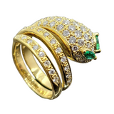 18K Yellow Gold Diamond & Emerald Ring In Snake Design