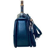 Gucci Black Leather Large New Bamboo Tassel Top Handle Bag