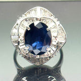 PT900 Blue Sapphire=5.04CT Diamond=1.62CT Ring with Cert (13.3gm)
