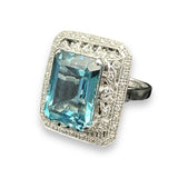 Blue Topaz 750 White Gold Ring with Diamonds
