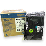 Brotther P-Touch Tape Cassette HGe Laminated 12MM Black On White Tape