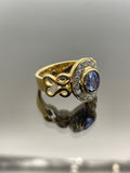Natural Blue Sapphire & Diamond Ladies Ring set in 18K Yellow Gold