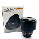 Rokinon 16MAF-N 16mm f/2.0 Aspherical Wide Angle Lens, Black