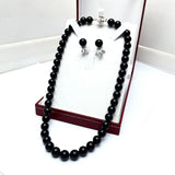 Black Coral Necklace & Clipon Earring set With Japan Cert