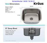Kraus KBU11 20 inch Undermount Single Bowl 16 gauge Stainless Steel Kitchen Sink