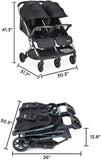 Joovy Kooper X2 Double Stroller Lightweight Travel Stroller Compact Fold With Tray Black